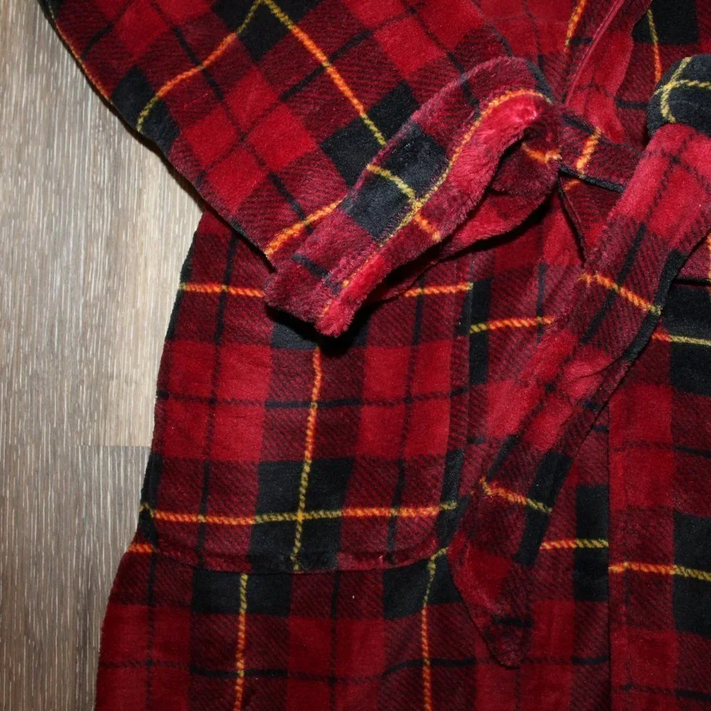 NWT MEN'S POLO RALPH LAUREN PLUSH PLAID BATH ROBE RED BLACK‎ YELLOW
